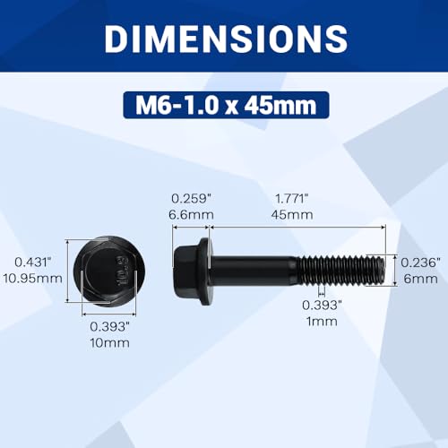 Image of 12-Sets M6-1.0 x 45mm Grade 10.9 Flange Hex Bolts + Flange Nut + Flat Washer + Lock Washer Combo Pack, Black Oxide, for Automotive & Machinery