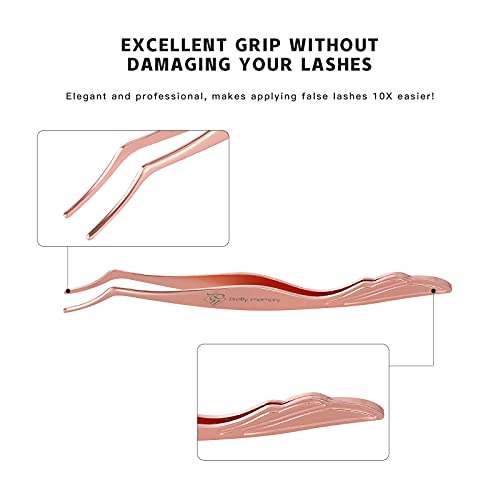 Pretty Memory Eyelash Applicator Tool Diy Lash Tweezers Curved Eyelash Tweezers For Easy Lashes Application And Removal, Rose Gold #TOP5