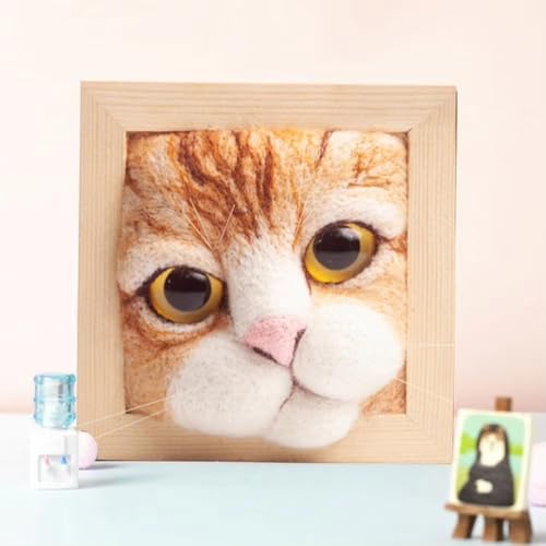Ohulelks Cat Head Doll Strickset mit Fotorahmen-Anhängern und Formbasis Wollfilz Interaktives Heimwerkerbedarf B