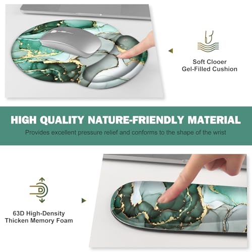 Gaming Mouse Pad, Large Desk Mat, Cute Desk Pad Protector, 4in1 XXL Mousepad + Keyboard Wrist Rest+Mouse Wrist Rest+Coaster Set with Ergonomic Desk Pad for Home Office PC Computer, Green Marble - Thumbnail 5