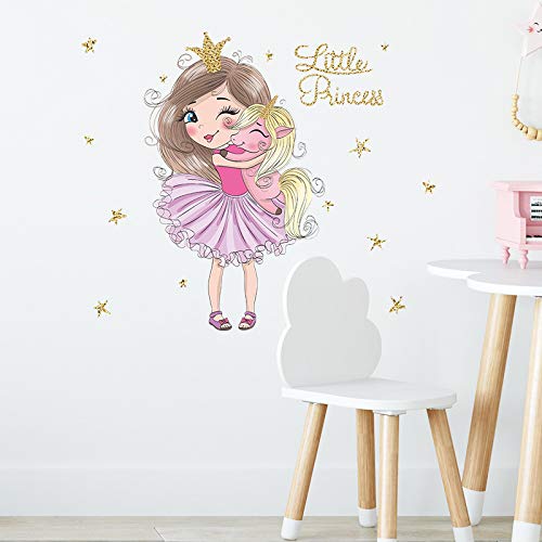 Image of Cute Little Girl Hugging Unicorn Wall Stickers for Kids Room Bedroom Living Room Door Study Boho Nursery Wall Decoration Wall Sticker Baby Boy Girl Room Bedroom Nursery Playroom Decor