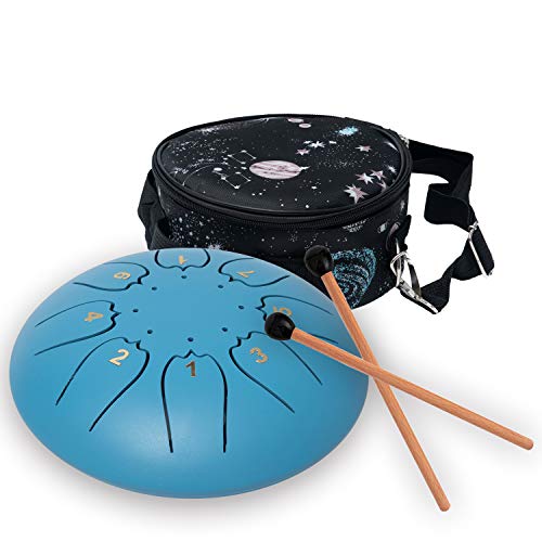 Steel Tongue Drum Kit 6 inch 8-Notes Percussion Instrument C-Key Handpan Drum for Musical Education Mind Healing Yoga Meditation Inspired Creation (Blue)