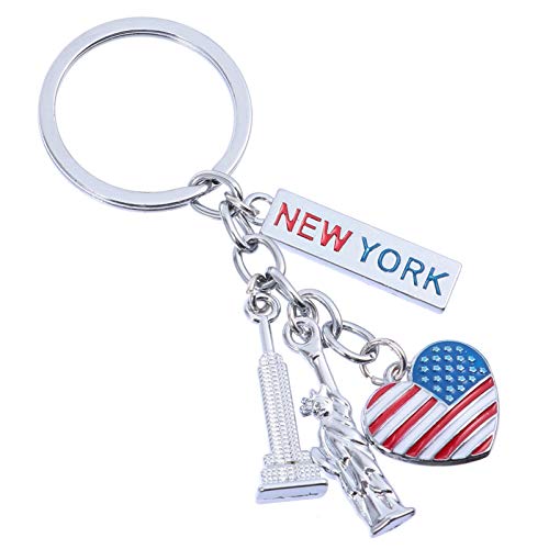 PRETYZOOM Porte-clés avec inscription « I Love New York » - Statue de la Liberté - Drapeau des États-Unis - Porte-clés pour la fête nationale -...