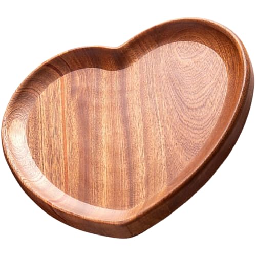 Veemoon Heart-Shaped Solid Wood Serving Tray Food and Snack Dish Japanese-Style Ebony Fruit Plate Wood Candy Tray for Dining and Home Decor