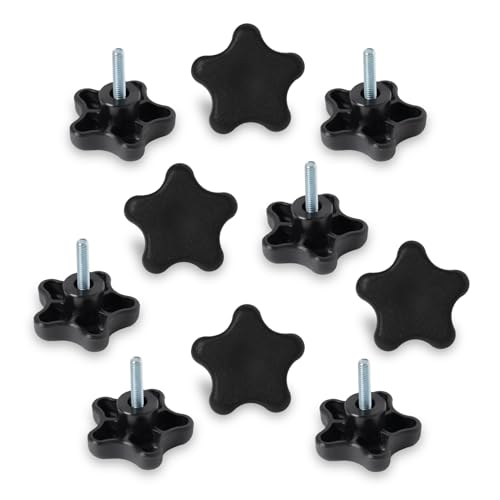 Image of POWERTEC 10 Pack 1 /4 inch-20 5 Star Knobs with 1 inch Threaded Stud, Thumb Screw Knobs with bolts for Lawn Mower, Umbrella Base, Woodworking Tools & Jigs, Clamps (QNB3006-P2)