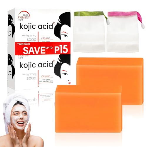 Jabón de ácido kójico, Jabón de ácido kójico para aclarar la piel, Crema facial de ácido kójico, (2 barras - 65 g), Crema facial original de ácido kójico, Elimina puntos negros y manchas oscuras