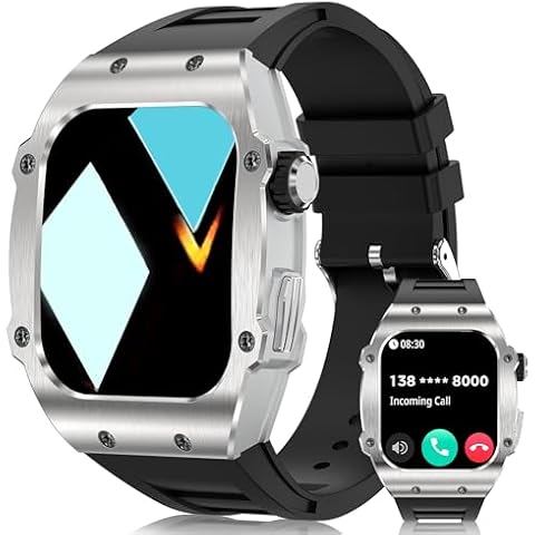 Military Smartwatch for Men, Waterproof Fitness Tracker, 1.91 Super Large HD Touch Screen, Heart Rate Monitor, Pedometer, Sleep Monitor, Alarm Clock, Bluetooth Call for iOS Android Phone,Silver Black Cover