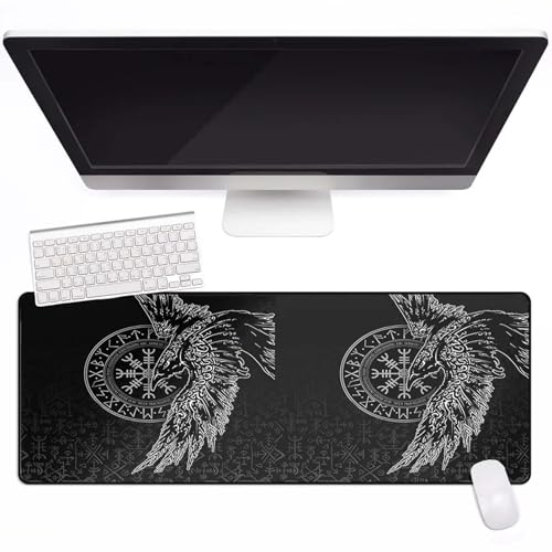 Mitología Vikinga 80x40cm Alfombrilla de Ratón con Costuras Anti-Desgaste Runas de Valhalla Impresas en 3D Protector De Escritorio Base de Goma Antideslizante Oficina Accesorios para Escritorio