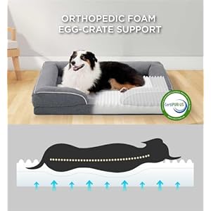 Made4Pets Orthopedic Dog Bed for Large Dogs Supportive Foam Big Large Pet Bed Sofa with Washable Removable Cover Waterproof Dog Couch Bed Non Slip Bottom and Egg Crate Foam Grey