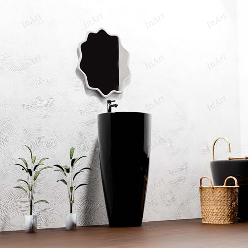 Image of InArt Ceramic One Piece Pedestal Wash Basin Free Standing Round Glossy Black 38 X 38 CM