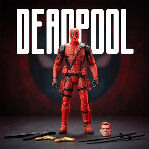 Image of Premium Deadpool Action Figure Collectible, Superhero Display Toy with Weapons, Extra Face & Articulated Design