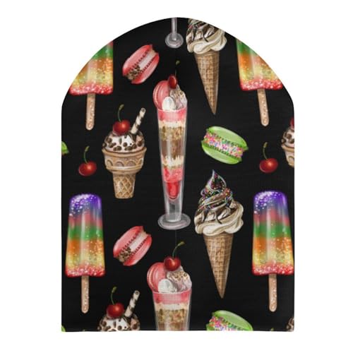 Ice Cream and Cherry Macaron Pattern Kids Beanie Hat for for Girls Boys Children Cap Winter Knitted Chemo Cancer Headwear Accessories Gifts Decoration3