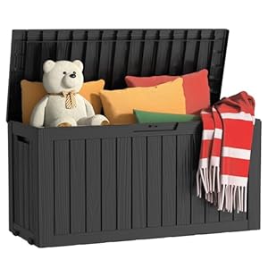 75 Gallon Waterproof Resin Deck Box, UV Resistant Outdoor Storage for Garden, Patio, Porch, Delivery, Striped Black