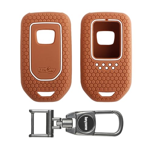 Image of Keycare Silicone Key Cover & Keychain Compatible for Honda City, Civic, Amaze, Elevate, WR-V, Accord, BR-V, CR-V, Mobilio, Jazz, Brio Smart Key (Brown +MAH Key Holder)