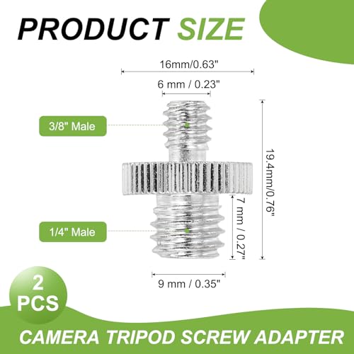 PATIKIL 2 Stück Stativ Adapter 3/8\ Männlich bis 1/4\ Männlich Schrauben Adapter Kamera Gewindeadapter für Mikrofon Monopod Kugelkopf Lichtstativ Halterung Silber