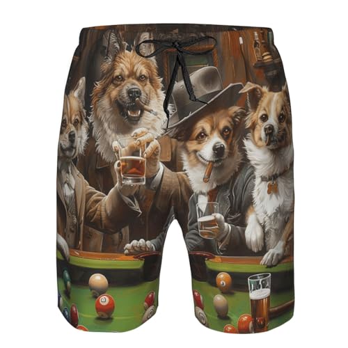 Men's Quick Dry Swim Shorts Dogs Play Billiards Vintage Funny Beach Trunks with Pockets3