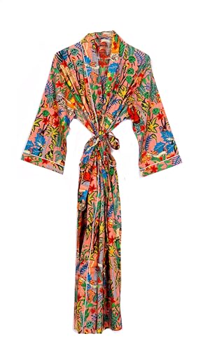 Image of Pure 100% Cotton Robe For Womens Bathrobe Dressing Gown Long sleepwear Free Size Kimono