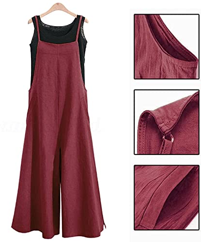 Image of YESNO Women Casual Loose Long Bib Pants Wide Leg Jumpsuits Baggy Cotton Rompers Overalls with Pockets PZZTYP2