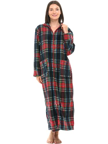 Image of Alexander Del Rossa Long Zip Up Robes, Plush Zipper Robes for Plus Size, Housecoats Zipper Front
