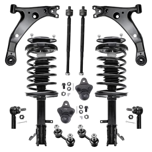 Image of Detroit Axle - Front End 12pc Suspension Kit for 1998-2002 Chevy Prizm 1996-1997 Geo Prizm 2 Ready Struts 2 Lower Control Arms 2 Ball Joints 4 Inner Outer Tie Rods 2 Sway Bars Replacement