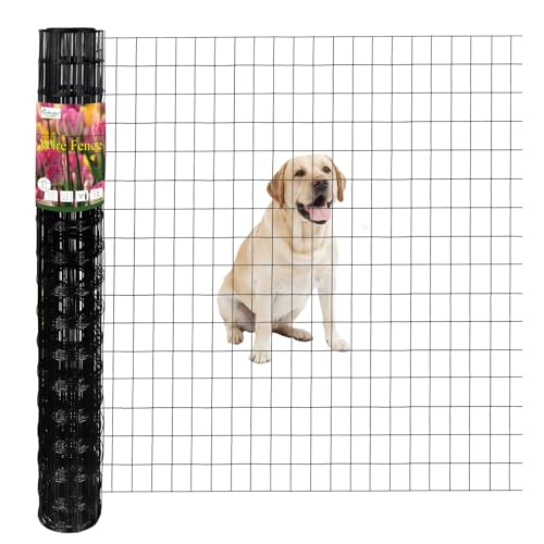 FOREHOGAR Black PVC Coated Welded Wire Fence 48 Inch x 25 Foot, 2 Inch x 3 Inch 16GA, Garden Border Fencing Roll Vinyl Coating Metal Wire Mesh for Yard Vegetable Plant Protection Poultry Netting