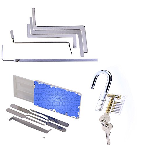 Preisvergleich Produktbild Multifunktionales Schlosser-Set, günstiges Übungswerkzeug mit Trainingsschloss, James Bond Dietrich, Schraubenschlüssel, Spannwerkzeug, transparentes Trainingsschloss