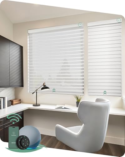 Yoolax Motorized Shangri-la Shades Work with Alexa Google, Motorized Blinds with Remote Control Light Filtering Shangri-la Blinds for Windows Smart Shades Custom Size (85% Blackout Narrow White)