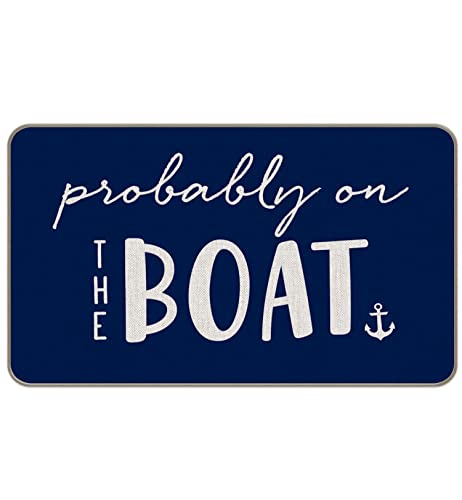 Mixding Probably On The Boat Navy Blue Anchor Funny Quotes Entrance Door Mat 17X30 Inch Doormats Decor, Nautical Lake House Front Door Porch Outdoor Indoor Decorations #TOP14