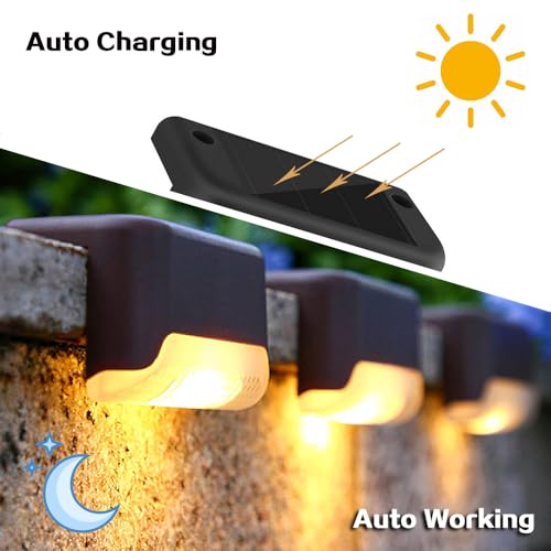 MAIXI Solar Deck Lights Outdoor, 4 PCs LED Solar Fence Lights Waterproof, Garden Decorative Solar Step Lights, LED Solar Lights for Patio Porch Stairs Yard Driveway Pathway (Warm White, 16-Pack) by MAIXI - Image 4