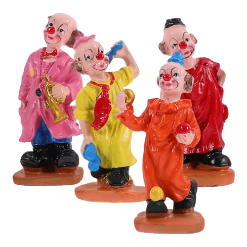 Toyvian Clown Dolls Circus Figurine Mini Statues Resin Toy Model Ornament Table for Kids, Stakes Yard Garden Decor, 4 Random Style