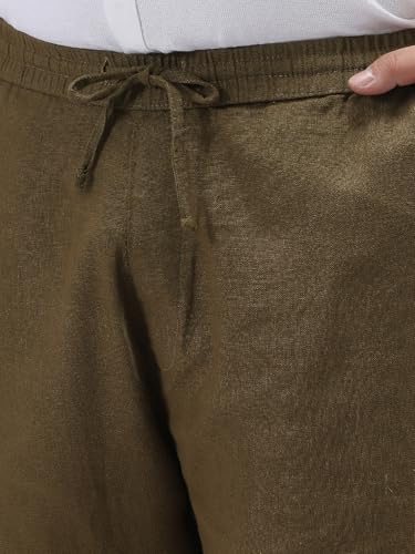 Image of Urbano Plus Men's Loose Fit Solid Linen Blend Trousers Non-Stretchable