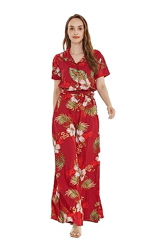 Image of Matchable Family Hawaiian Luau Men Women Girl Boy Clothes in Pineapple Garden Burgundy