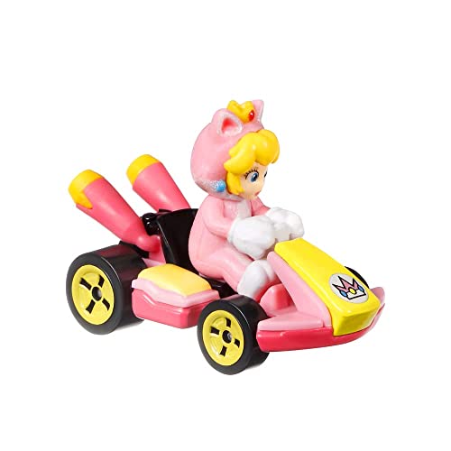 Hot Wheels Mario Kart Cat Peach, Kart estándar rosa miniatura 2