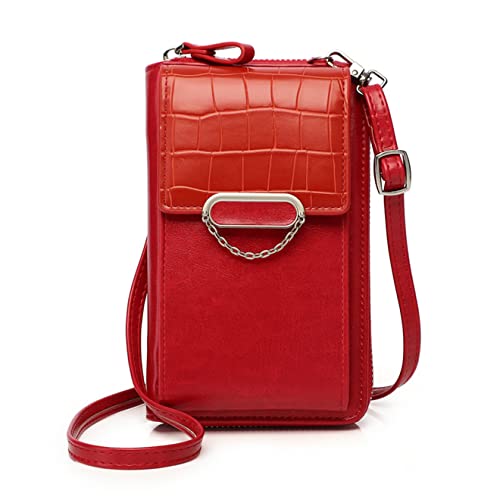 Petit sac à bandoulière pour téléphone portable, sac à bandoulière multifonctionnel de grande capacité en cuir synthétique pour téléphone portable, Red Cover