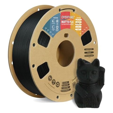 OVERTURE PLA Matte 3D Printer Filament 1.75mm, Matte PLA 1kg Cardboard Spool (2.2lbs), Dimensional Accuracy +/- 0.02 mm (Matte Black) Cover