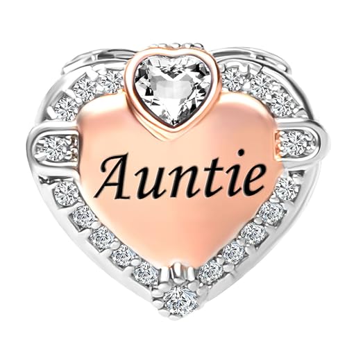 Image of Two-tone Family Rose Gold Love Heart Charm fits Pandora Charms Moments Bracelets Clear Cubic Zirconia Birthstones
