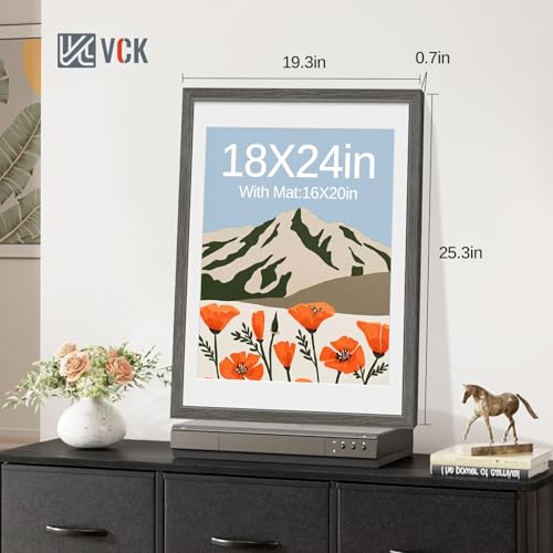 Image of VCK 18x24 Poster Frame 5 Pack, Grey Wood, 16x20 Mat, for Gallery Wall