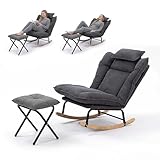 Fabulcozy Fauteuil à Bascule Réglable 3 Positions en Velours Côtelé, avec Coussin Amovible et Repose Pieds, Idéal pour Le Salon(Gris)