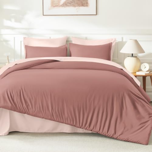 Image of Litanika Misty Pink Queen Comforter Set, 3 Pieces Lightweight Solid Bed Set | Soft Fluffy Down Alternative All Season Quilt Blanket