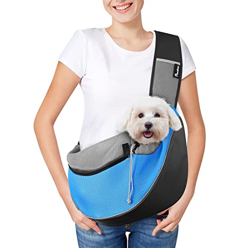 Pawaboo Pet Dog Sling Carrier, Hand Free Drawstring Dog Papoose With Adjustable Strap, Breathable Mesh Bag For Puppy Cat, Crossbody Satchel Dog Purse With Pocket For Outdoor Travel, Light Blue, Small #TOP12