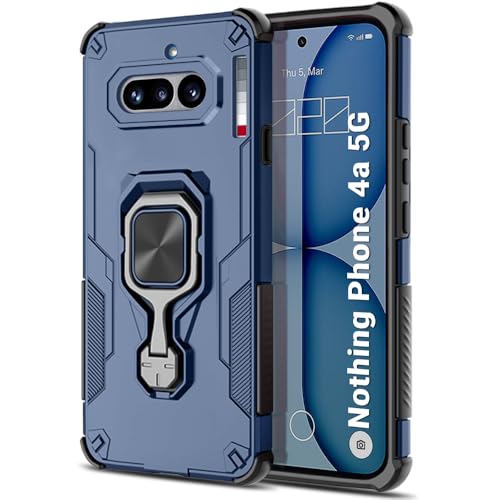 Image of TheGiftKart Tough Armor Bumper Back Case Cover for Nothing Phone 4a 5G | Ring Holder & Kickstand in-Built | 360 Degree Protection Back Case Cover for Nothing Phone 4a 5G (PC & TPU, Blue)