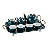 IJNBHU Keramik Kaffee Tee Set Nordic Drawing Gold Grüne Kaffeekanne Tasse Milchkännchen Zuckerdose Tablett Set Home Afternoon Tea Set