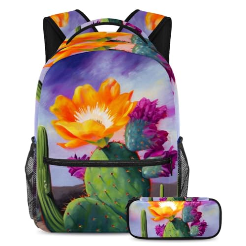 Sac à dos avec trousse cactus violet multicolore pour ados et enfants