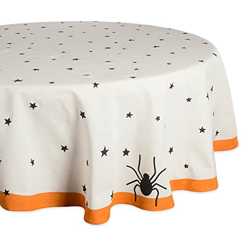 DII Halloween Tabletop Collection Bold Black Stars/Spooky Spider with Orange Border on Off-White Natural Background, Machine Washable, 70