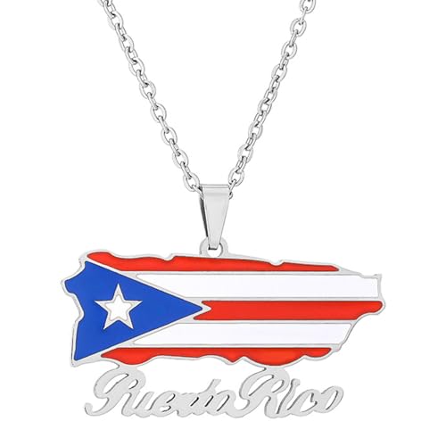 Fashion Stainless Steel Puerto Rico Map Pendant Country Flag Pattern Necklace