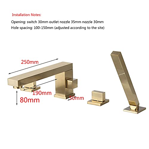 All Copper Bathtub Faucet, Split Type Cold And Hot Water Mixer Tap, 360°Rotation Bathtub Side Faucet Four-Hole Four-Piece Set, Brushed Golden #TOP5