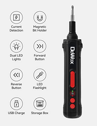 Dowox Cordless Electric Screwdriver Rechargeable Set, 4V Usb Rechargeable Lithium Battery, 1/4" Hex Magnetic Bit Holder, 36Pcs Power Screwdriver Bits, Led Work Light And Storage Box #TOP6