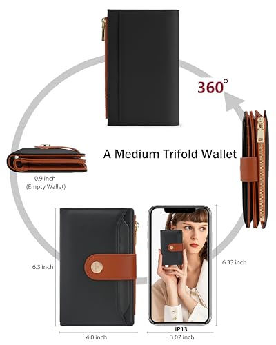 Women’s Wallet RFID Blocking Leather Trifold Wallet Large Capacity Ladies Travel Wallet with Coin Pocket & Credit Card Holder (Black＆Brown)3