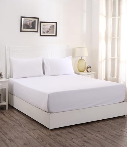 Image of Maspar Slumber 100% Cotton Bed Sheet Set, Bed Sheet (275 x 275 cm) with Two Pillow Covers(50 x 75 cm), King, White