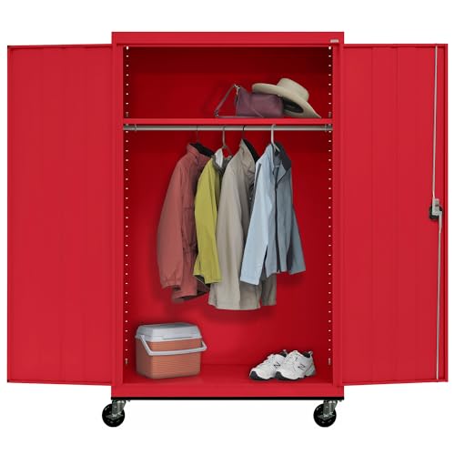 Sandusky Lee TAWR462472-01 Transport Series Mobile Wardrobe Storage Cabinet with Wheels and Adjustable Shelf, 24" Depth x 46" Width x 73" Height, Red - Thumbnail 5